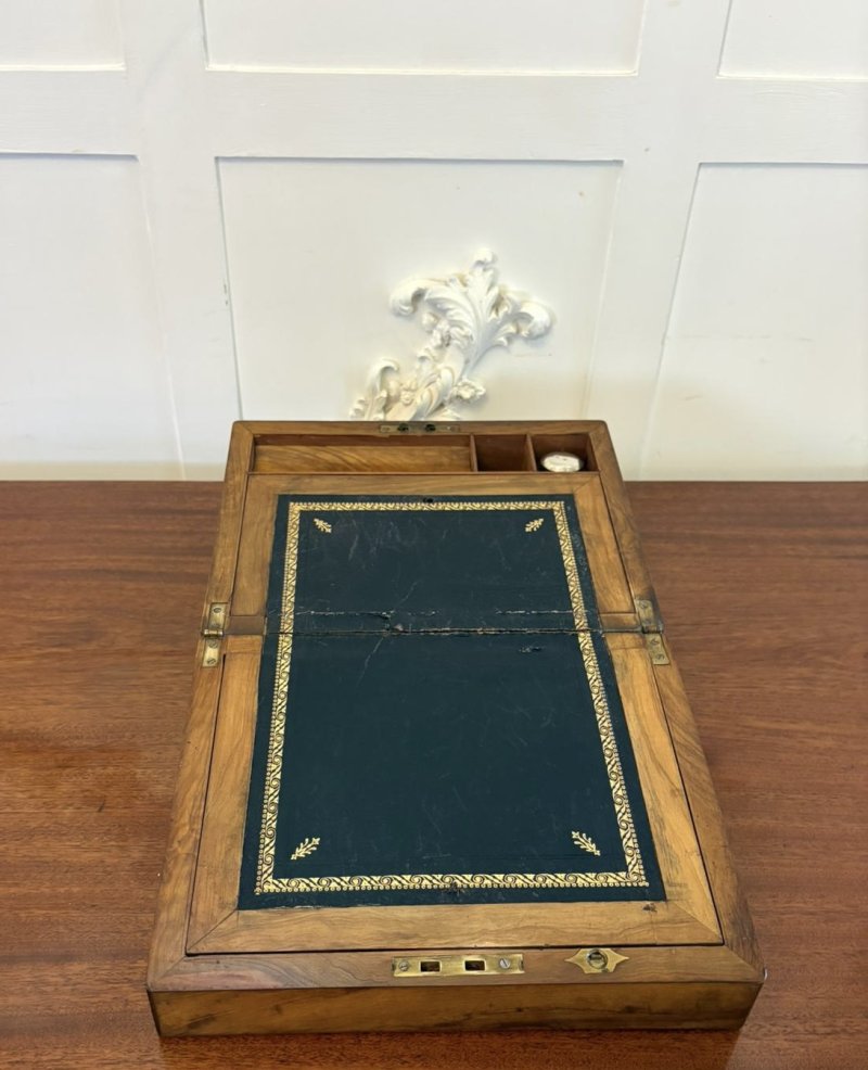 Antique Victorian Figured Walnut Writing Slope / Lap Desk with Fitted Interior - Image 4